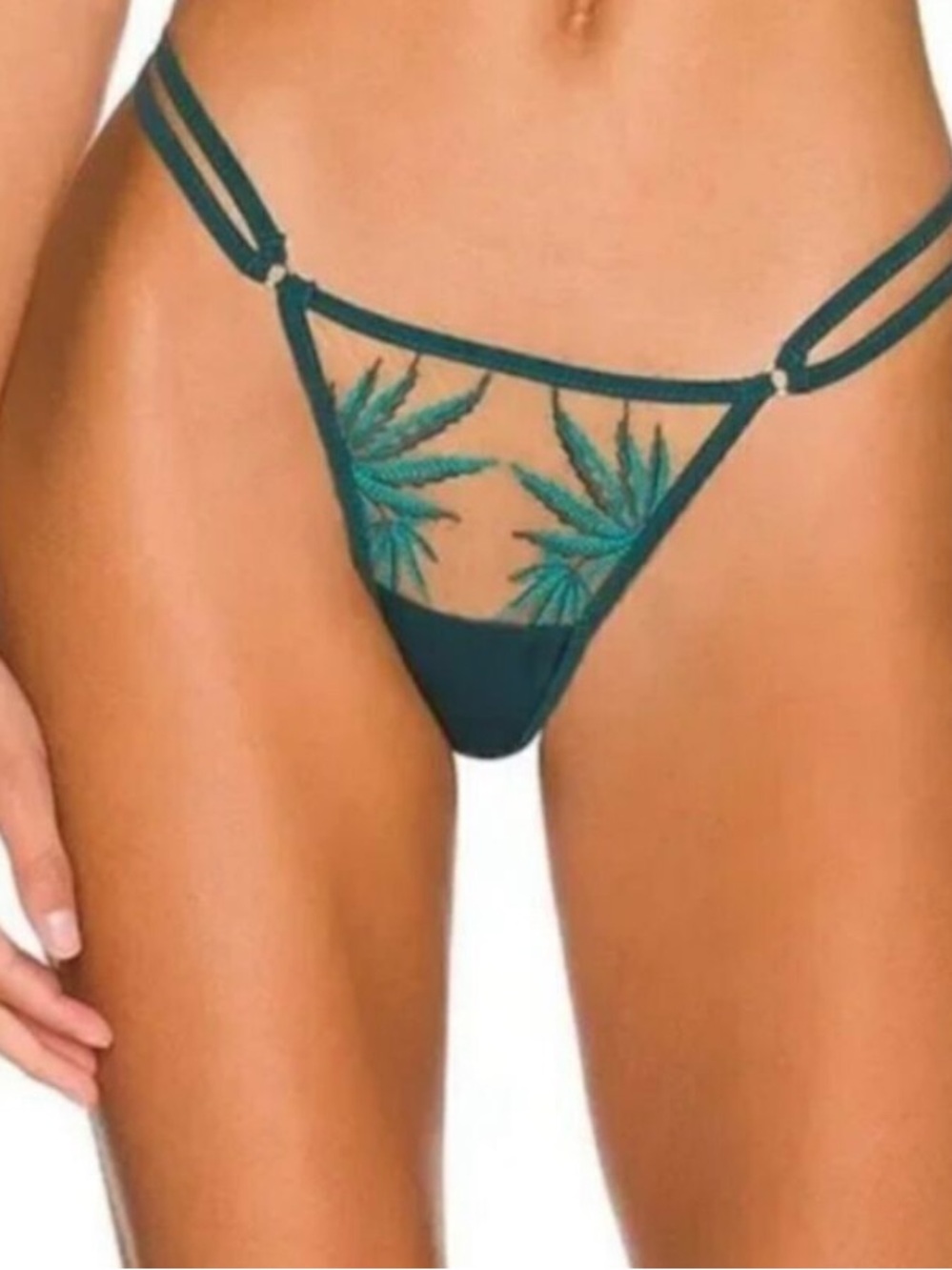 Thistle and Spire Emerald and Biscotti Embroidered Brooklyn Haze Thong Size 3X